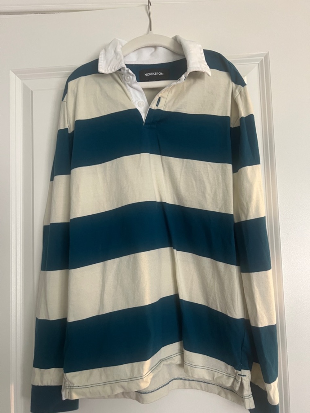 Nordstrom Kid’s Teal and Cream Striped Rugby Polo